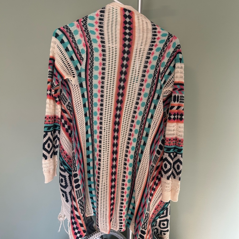No Boundaries Aztec Knit Cardigan With Fringe - Picture 2 of 3
